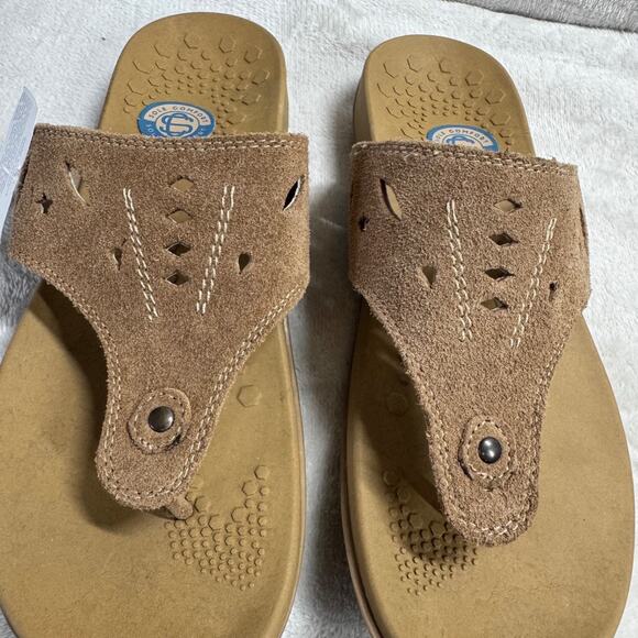 Sole Comfort NEW Womens Sandals Flip Flops Thongs Size 8 Brown Leather Suede - Picture 3 of 10